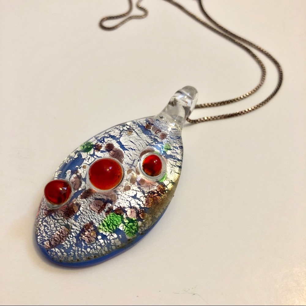 Multicolored Glass Pendant with Chain